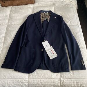 Manuel Ritz Navy Blue Brooch Detail Felt Two Button Single Breast Blazer Size M